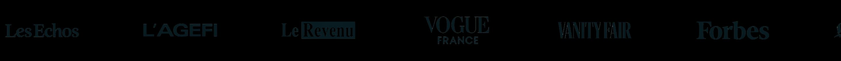 Vu dans Les Échos, L'Ager, Le Figaro, Vogue, Vanity Fair, Forbes